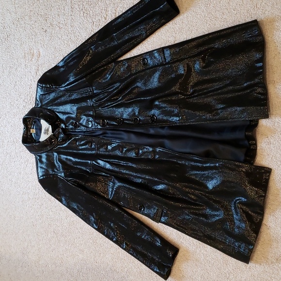BURBERRY BLACK METALLIC GOATSKIN SUEDE SHIMMER LUXURY COAT US 4 SMALL - Picture 2 of 13